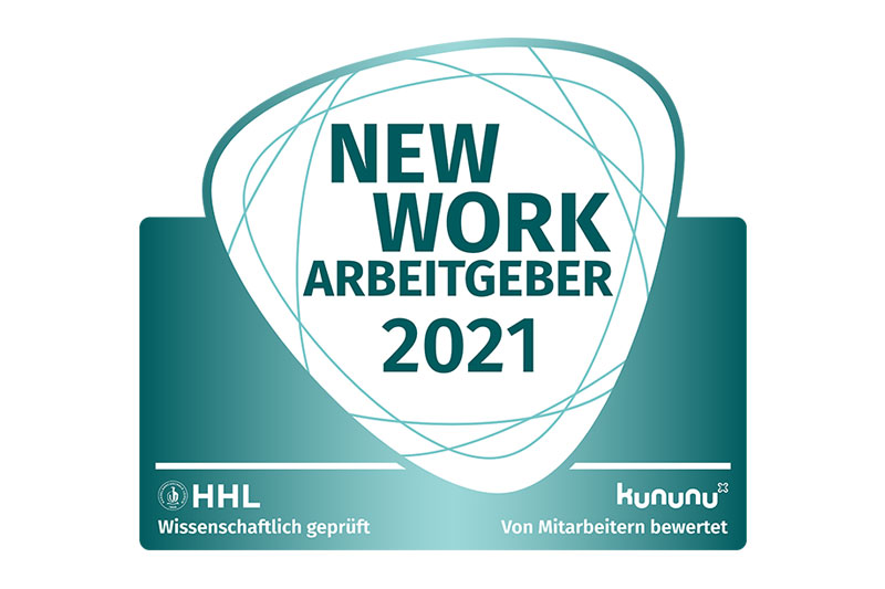 Das Bild zeigt das Siegel "New Work Arbeitgeber 2021".