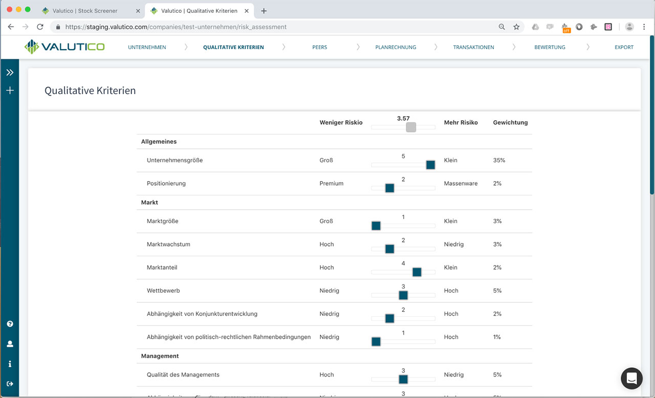 Ausgangspunkt einer jeden Bewertung ist eine Scorecard, in der die individuellen Qualitätsmerkmale des zu bewertenden Unternehmens erfasst werden und daraus Risikoaufschläge bzw. -abschläge abgeleitet werden.