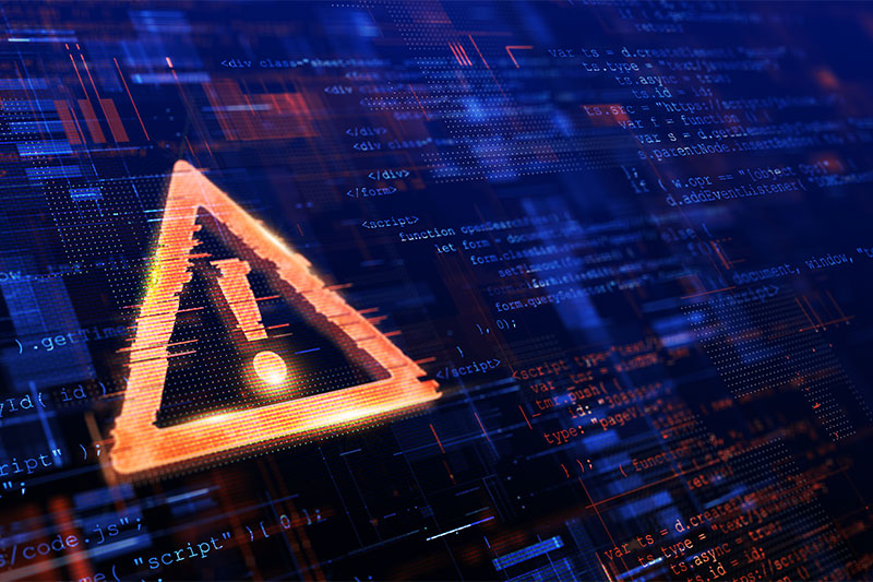 leuchtendes Oranges Warndreieck mit Rufzeichen auf dunkelblauem Hintergrund