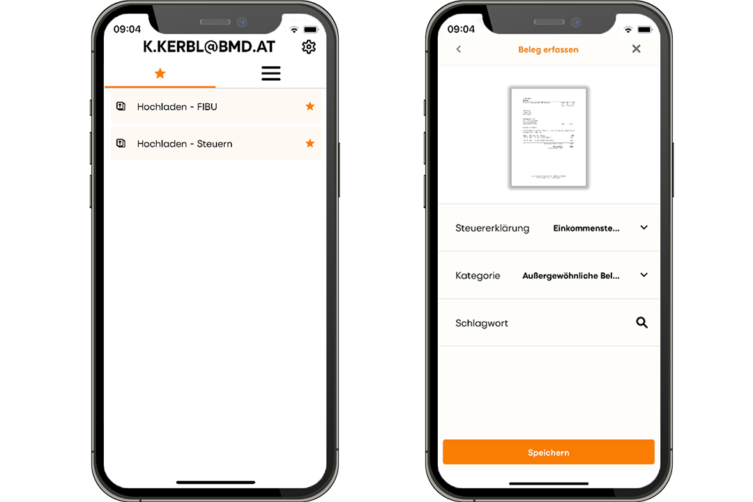 Sie sehen Screenshots des Dokumentenuploads in der BMD Go App - [© BMD]
