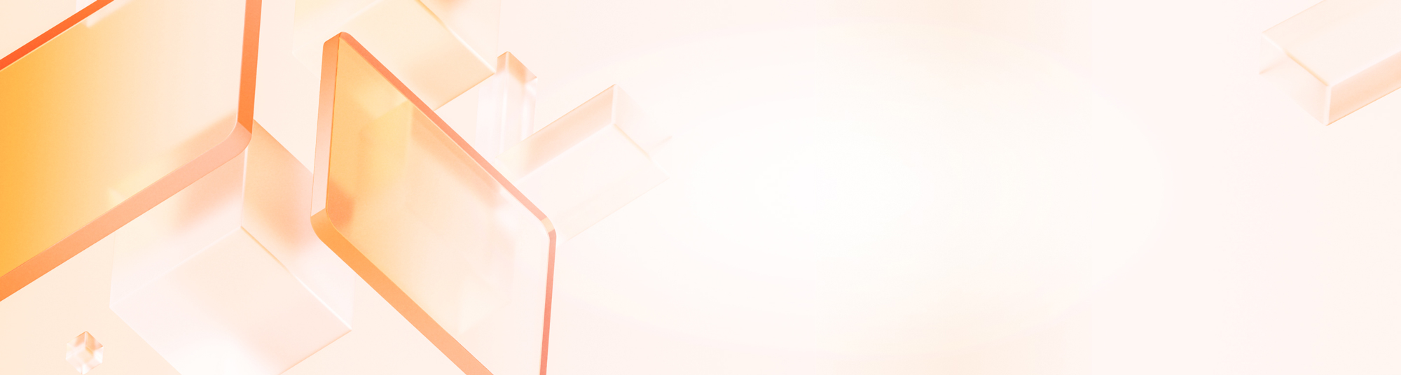 Oranger Banner mit abstrakten viereckigen Abbildungen