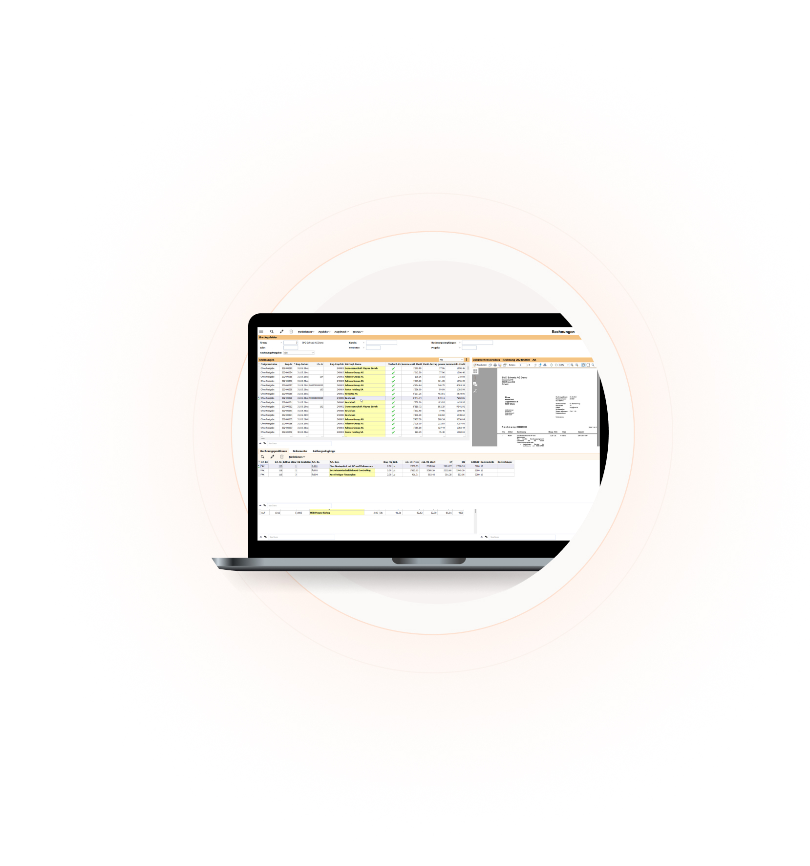 Screenshot der BMD Fakturierung zur Erstellung von Rechnungen.