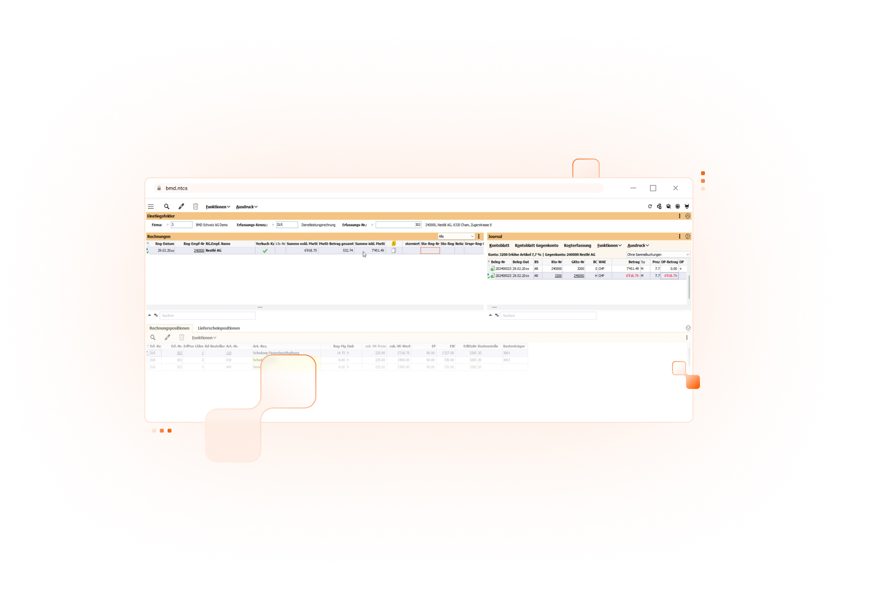 Screenshot der BMD Fakturierung mit Übersicht aller Aufträge. 