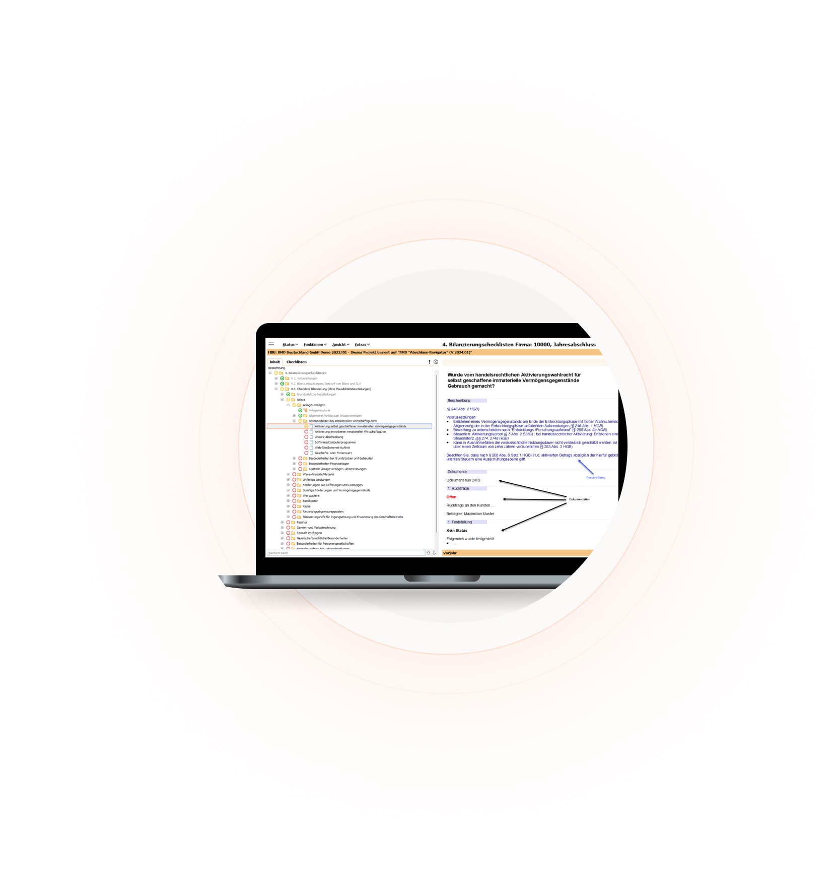 BMD Jahresabschlusssoftware Checkliste Screenshot der BMD Jahresabschluss-Checkliste
