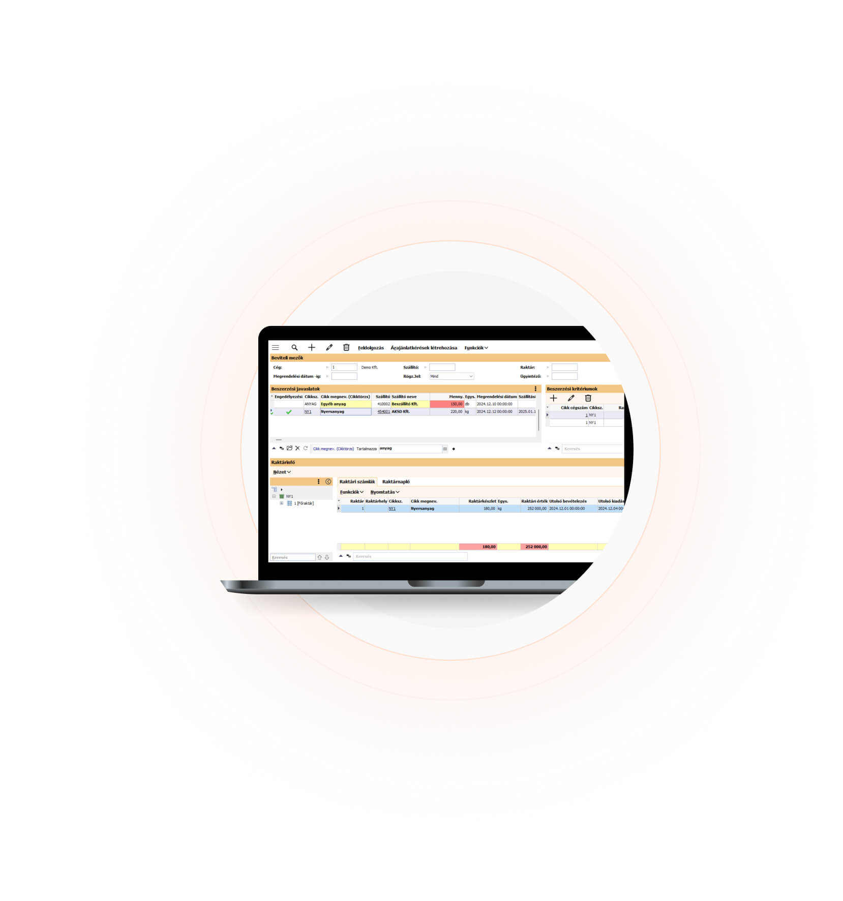 Pillanatkép a BMD árukezelésről a beszerzési javaslatokkal a beszerzésben.